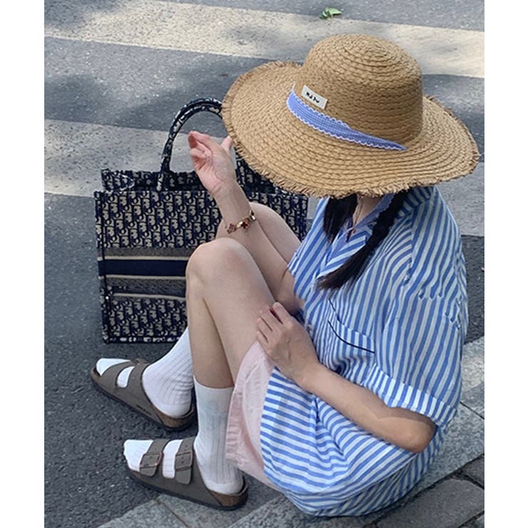 ブラウン1 | 涼しげなリボン付きストローハット | aimoha 