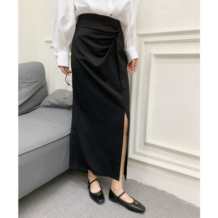 ブラック | フロントスリット入りロングスカート | aimoha 