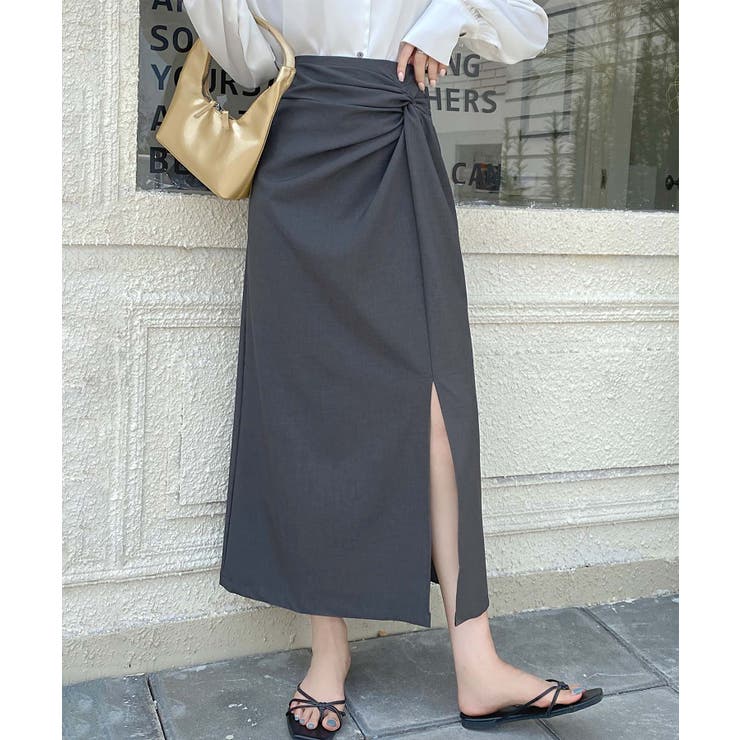 グレー | フロントスリット入りロングスカート | aimoha 