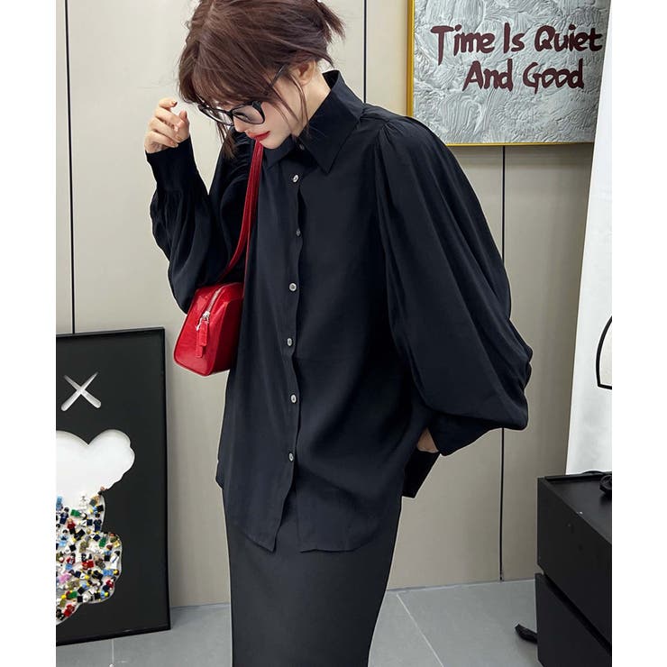 パフスリーブ長袖シャツブラウス | aimoha  | 詳細画像10 