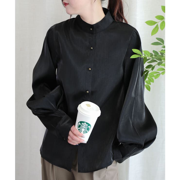 オリジナル光沢感バンドカラーブラウス | aimoha  | 詳細画像10 