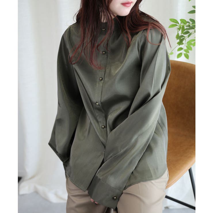 オリジナル光沢感バンドカラーブラウス | aimoha  | 詳細画像16 