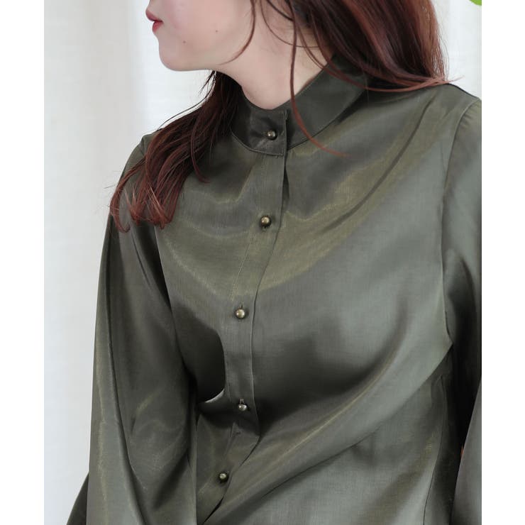 オリジナル光沢感バンドカラーブラウス | aimoha  | 詳細画像23 