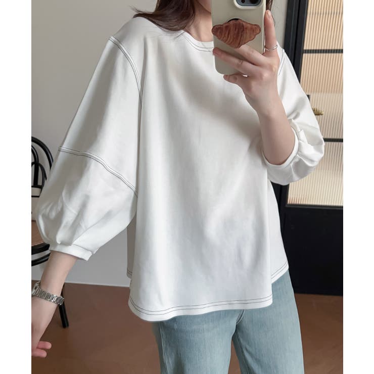 ホワイト | ステッチラインデザインTシャツ | aimoha 