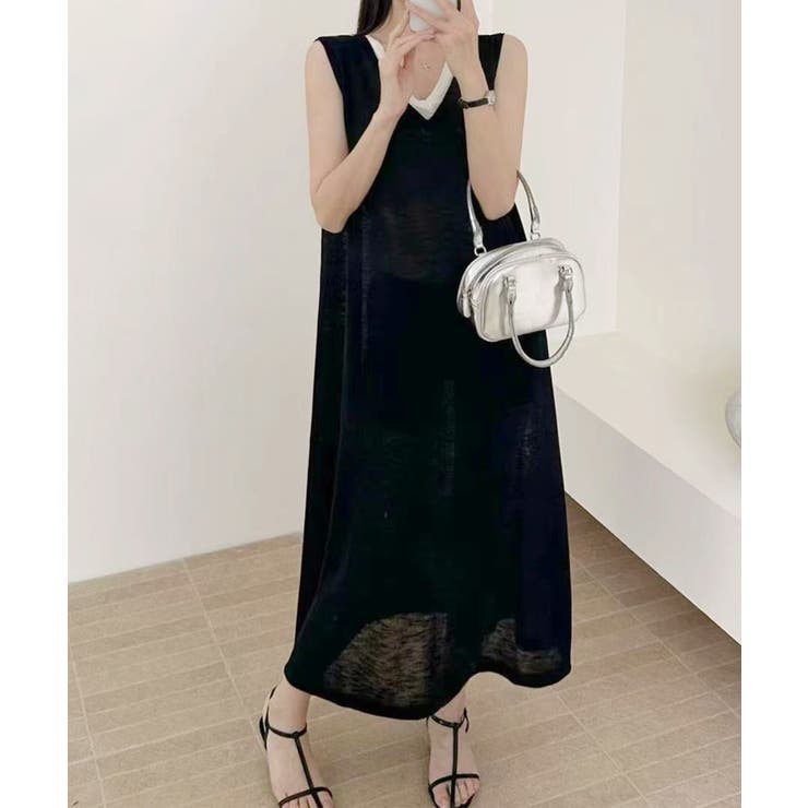 Vネックノースリーブロングワンピース | aimoha  | 詳細画像4 