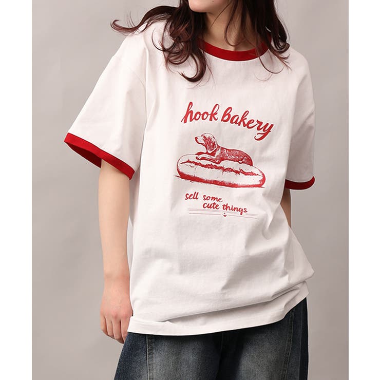 HOOK original ヴィンテージ風プリントリンガーTEE[品番