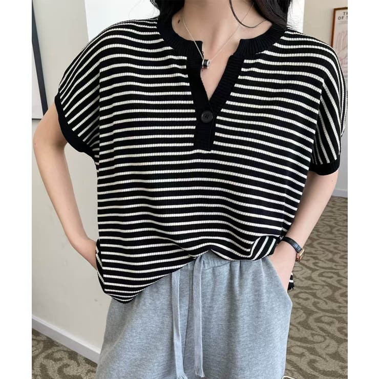 【aimoha】Yヘンリーネックボーダーリラックスプルオーバー | aimoha  | 詳細画像10 