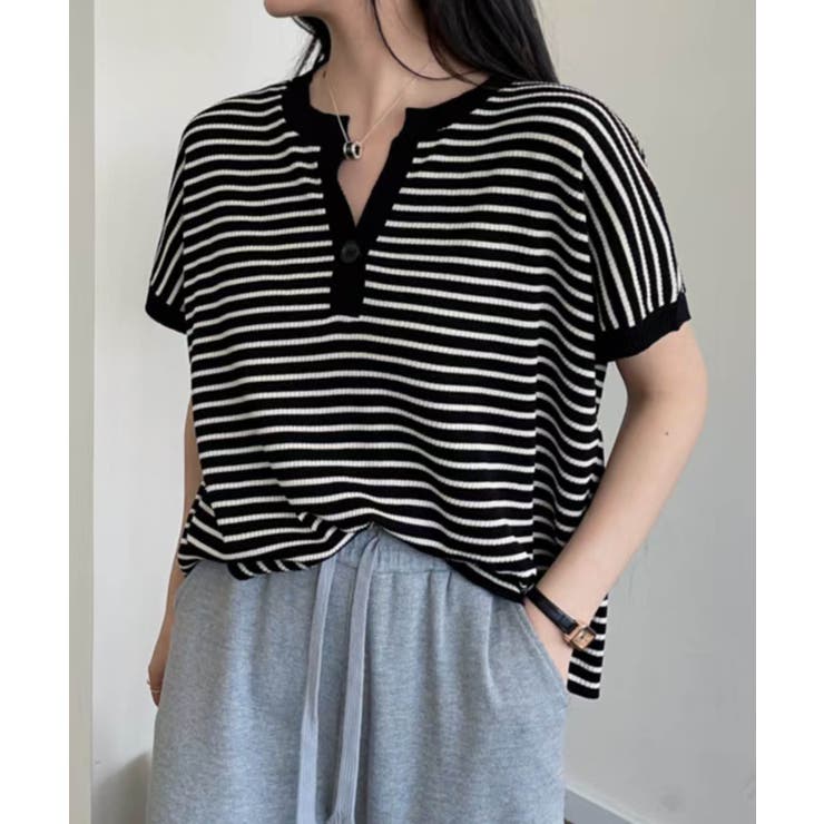 【aimoha】Yヘンリーネックボーダーリラックスプルオーバー | aimoha  | 詳細画像11 