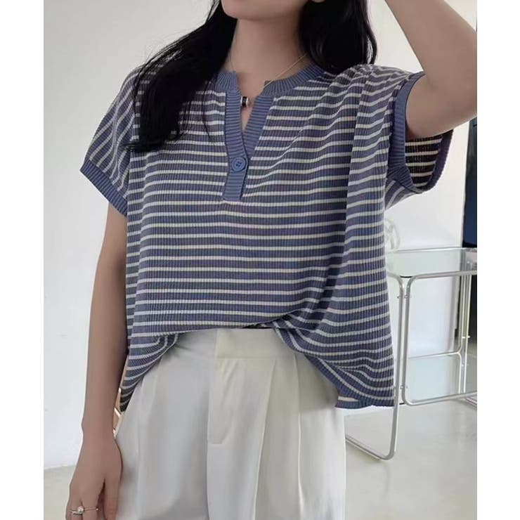 【aimoha】Yヘンリーネックボーダーリラックスプルオーバー | aimoha  | 詳細画像12 