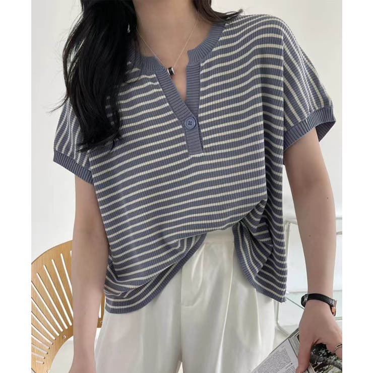 【aimoha】Yヘンリーネックボーダーリラックスプルオーバー | aimoha  | 詳細画像13 