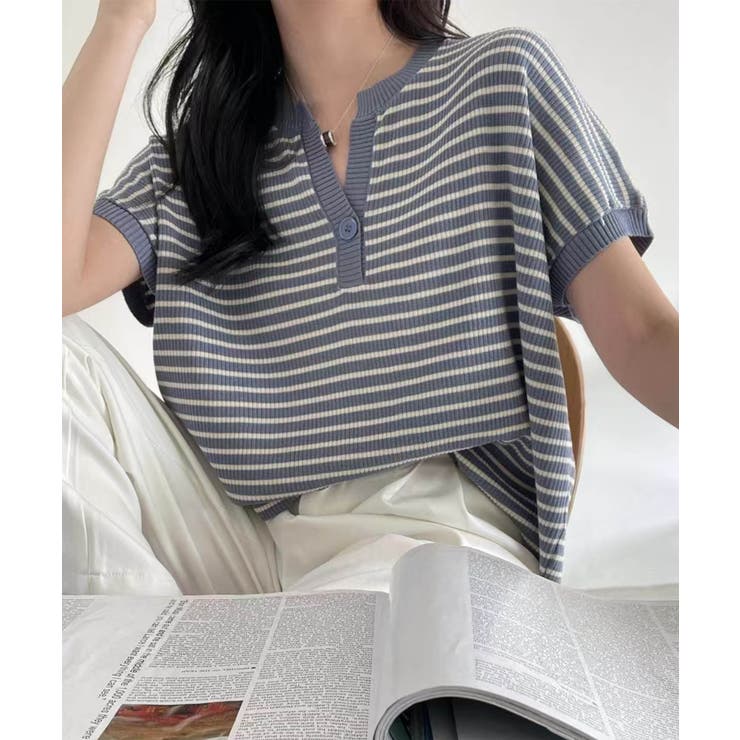 【aimoha】Yヘンリーネックボーダーリラックスプルオーバー | aimoha  | 詳細画像14 