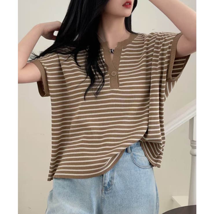 【aimoha】Yヘンリーネックボーダーリラックスプルオーバー | aimoha  | 詳細画像2 