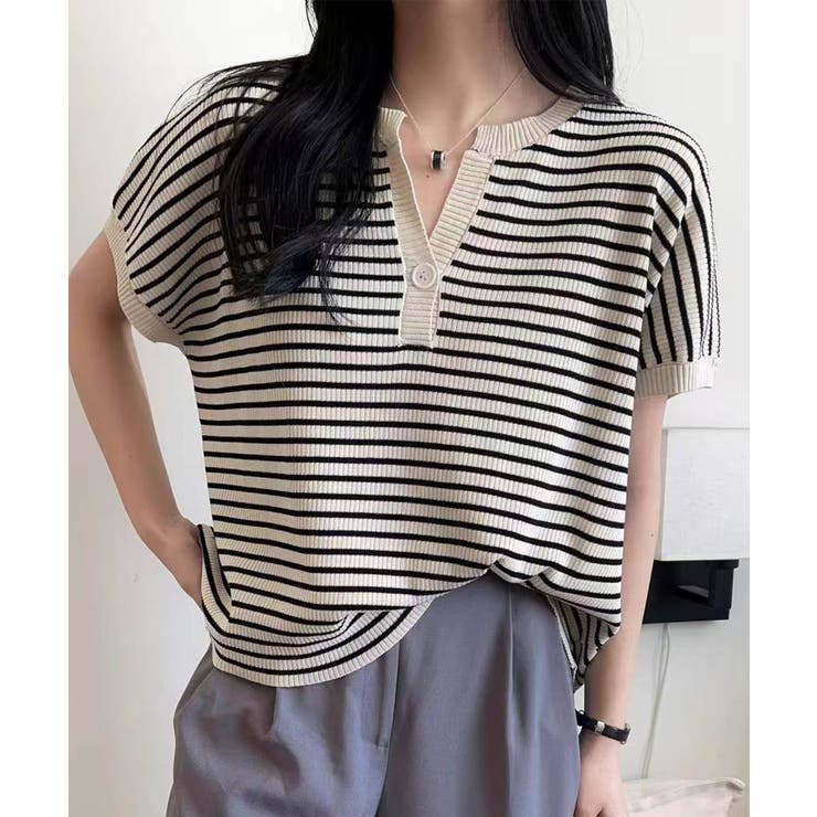 【aimoha】Yヘンリーネックボーダーリラックスプルオーバー | aimoha  | 詳細画像16 