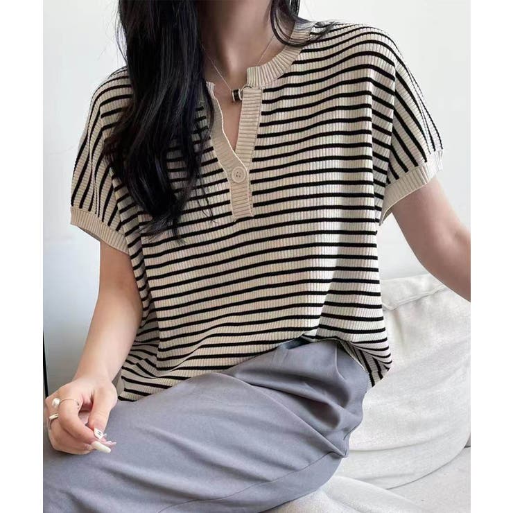 【aimoha】Yヘンリーネックボーダーリラックスプルオーバー | aimoha  | 詳細画像17 