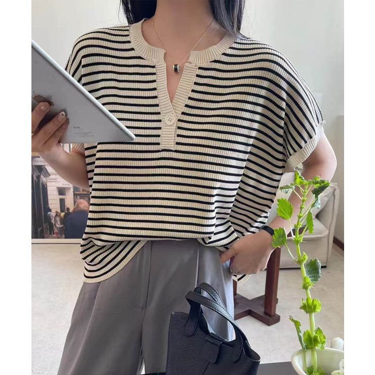 【aimoha】Yヘンリーネックボーダーリラックスプルオーバー | aimoha  | 詳細画像18 