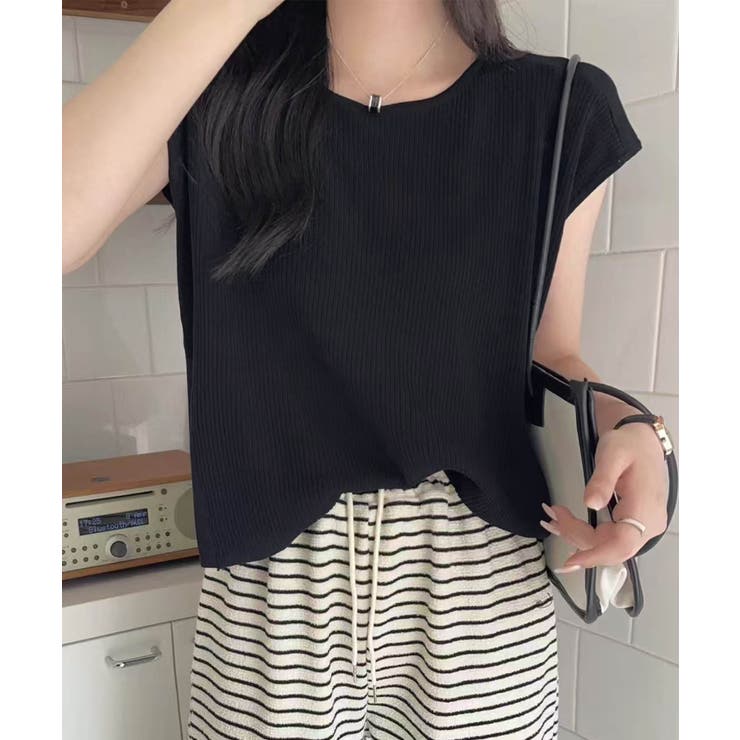 ブラック | 【aimoha】フロントリブデザインノースリーブトップス | aimoha 