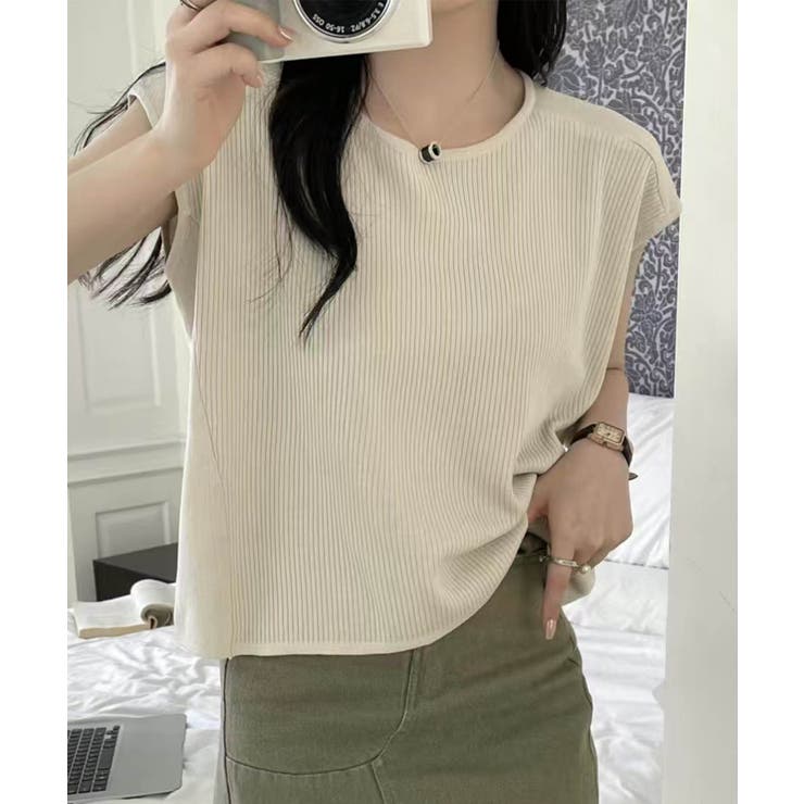 ライトベージュ | 【aimoha】フロントリブデザインノースリーブトップス | aimoha 