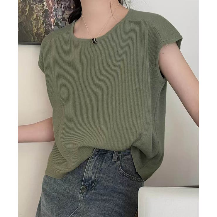 グリーン | 【aimoha】フロントリブデザインノースリーブトップス | aimoha 