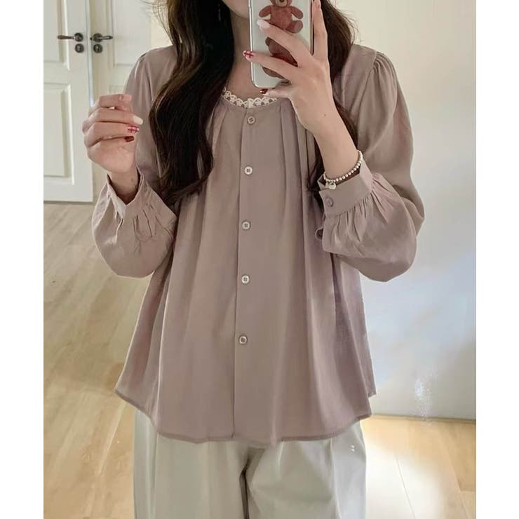 【aimoha】ノーカラーブラウス | aimoha  | 詳細画像1 