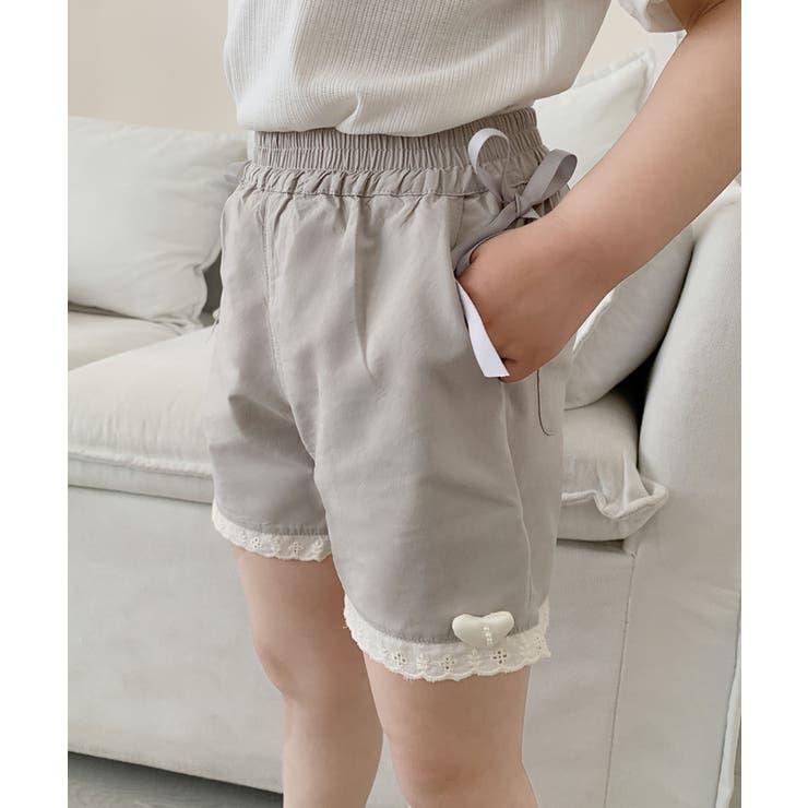 【aimoha-KIDS-】リボン＆レース＆ハート付きショートパンツ | aimoha kids | 詳細画像1 