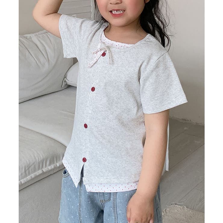 【aimoha-KIDS-】カーディガン風 キッズTシャツ | aimoha kids | 詳細画像1 