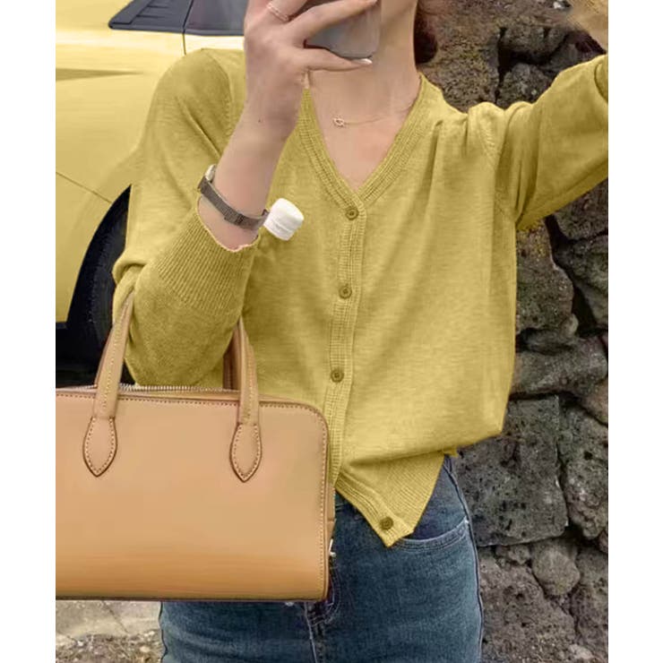 イエロー | 【aimoha】ベーシックVネックニットカーディガン | aimoha 
