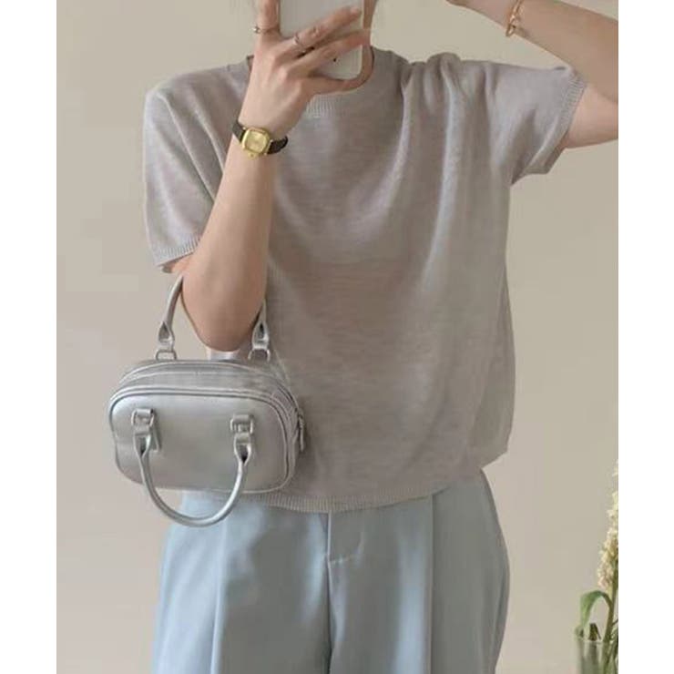 ライトグレー | シンプル半袖ニットトップス | aimoha 