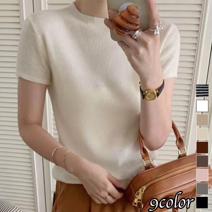 【aimoha】バックボタンデザイン半袖ハイネックトップス | aimoha  | 詳細画像1 