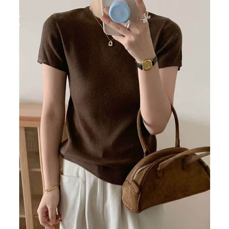 コーヒー | 【aimoha】バックボタンデザイン半袖ハイネックトップス | aimoha 