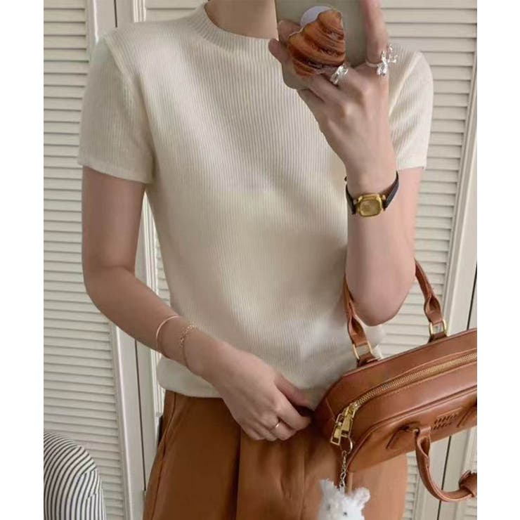 ホワイト | 【aimoha】バックボタンデザイン半袖ハイネックトップス | aimoha 