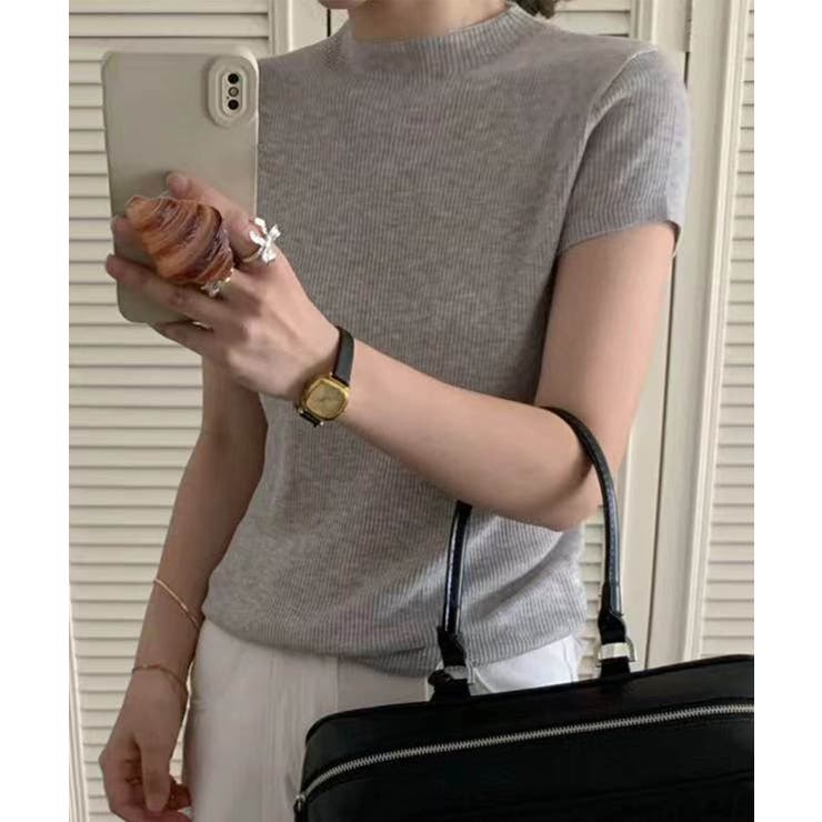 ライトグレー | 【aimoha】バックボタンデザイン半袖ハイネックトップス | aimoha 