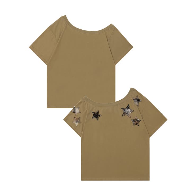ベージュ | 【HOOK】for girls チェックリボンスカーフ付きスターTシャツ | HOOK