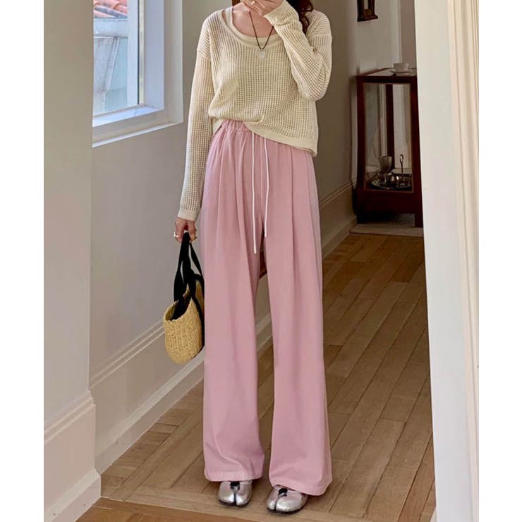 ピンク | 【aimoha】ハイウエストドレープストレートパンツ | aimoha 