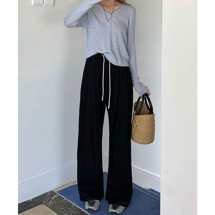 ブラック | 【aimoha】ハイウエストドレープストレートパンツ | aimoha 