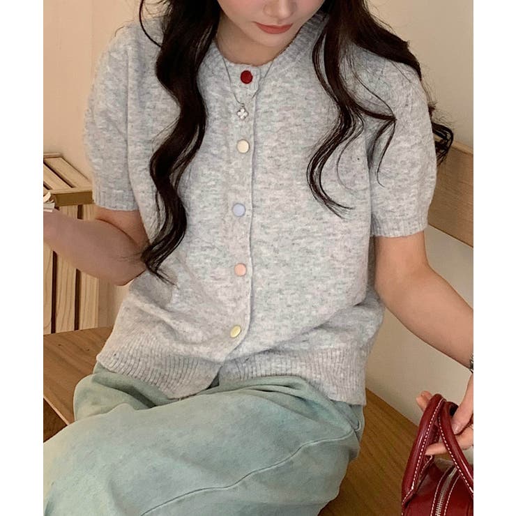 【aimoha】カラフルボタン ショートスリーブカーディガン 半袖 | aimoha  | 詳細画像11 