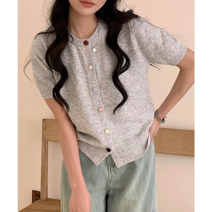 【aimoha】カラフルボタン ショートスリーブカーディガン 半袖 | aimoha  | 詳細画像12 