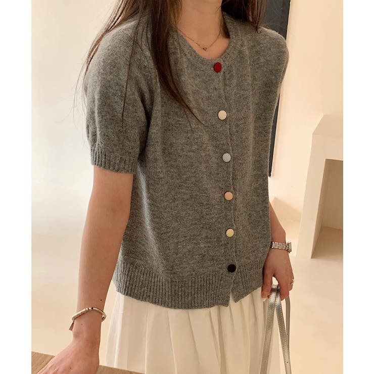 【aimoha】カラフルボタン ショートスリーブカーディガン 半袖 | aimoha  | 詳細画像2 