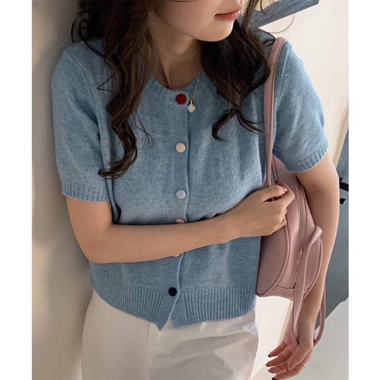 【aimoha】カラフルボタン ショートスリーブカーディガン 半袖 | aimoha  | 詳細画像5 