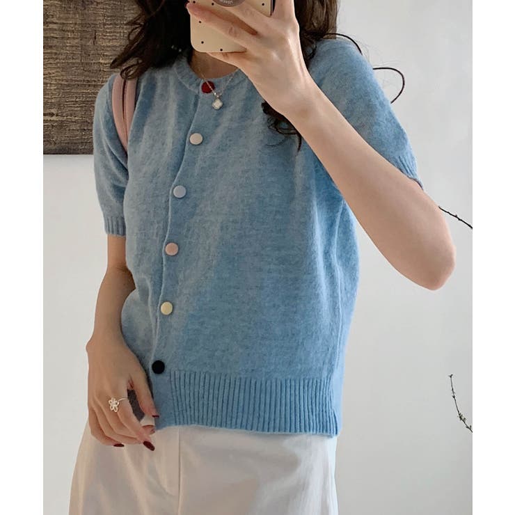 【aimoha】カラフルボタン ショートスリーブカーディガン 半袖 | aimoha  | 詳細画像6 