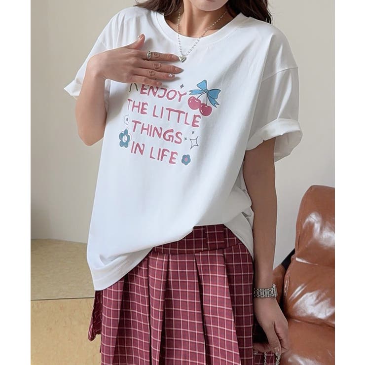 【aimoha】ロゴ＆チェリーイラストプリントTシャツ | aimoha  | 詳細画像9 