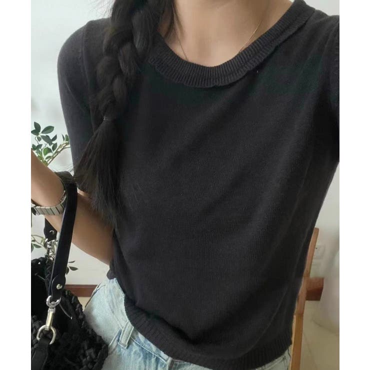 ダークグレー | シンプルサマーニットTシャツ | aimoha 