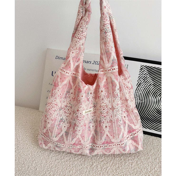 フェアリーレース トートバッグ 刺繍 ショッピング L 1399-2 フェアリーレース トートバッグ 刺繍 ショッピング L 1399-2