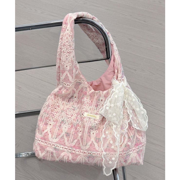 ピンク | レース刺繍トートバッグ | aimoha 