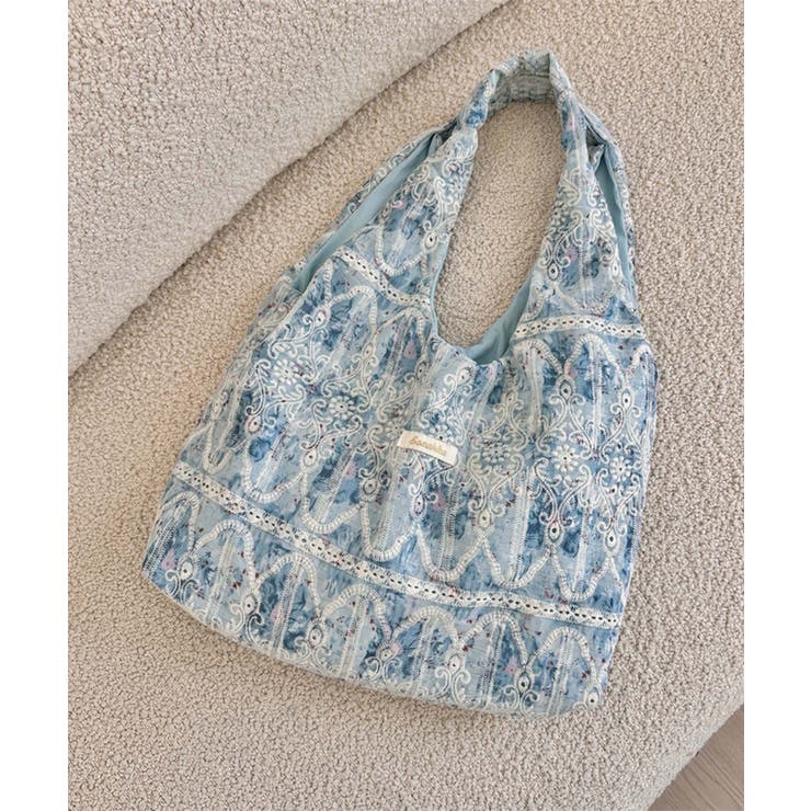 ブルー | レース刺繍トートバッグ | aimoha 