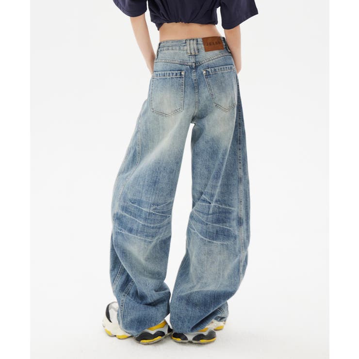 [華やかなシルエット]AVANDRESSバックルワイドデニムパンツ osharewalker ワイドパンツ レディース ロング パンツ ボトムス