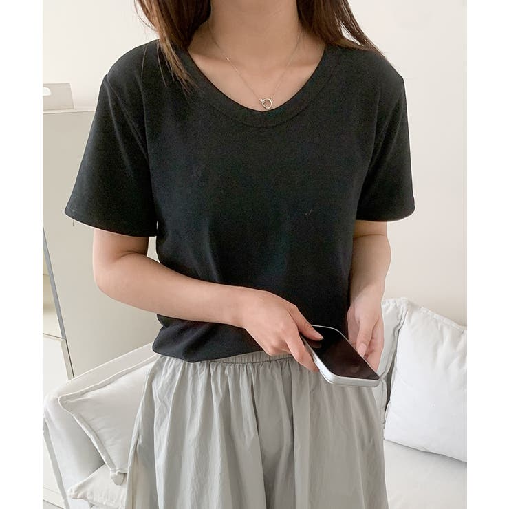 【aimoha】デイリーコットン混VネックTシャツ | aimoha  | 詳細画像8 
