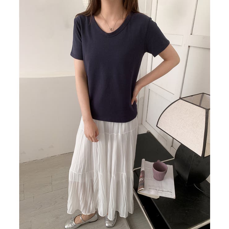 【aimoha】デイリーコットン混VネックTシャツ | aimoha  | 詳細画像12 