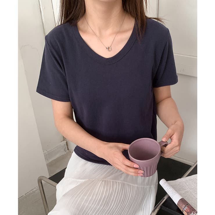 【aimoha】デイリーコットン混VネックTシャツ | aimoha  | 詳細画像14 