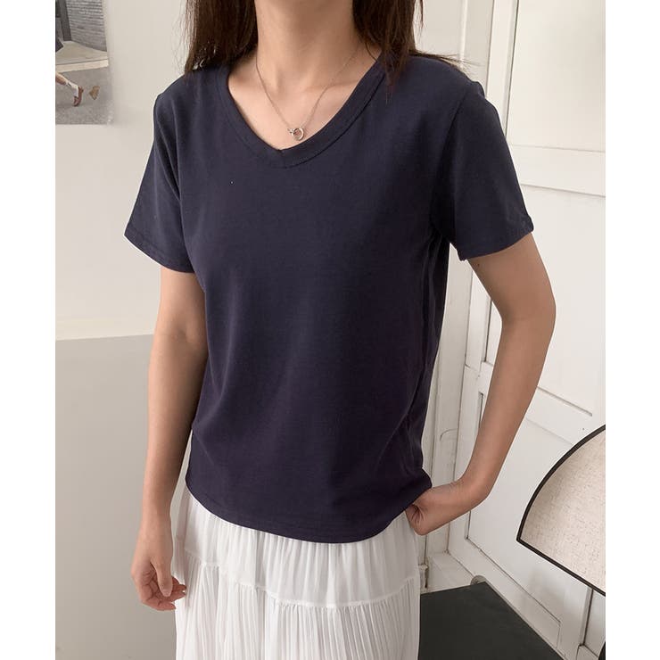 【aimoha】デイリーコットン混VネックTシャツ | aimoha  | 詳細画像2 