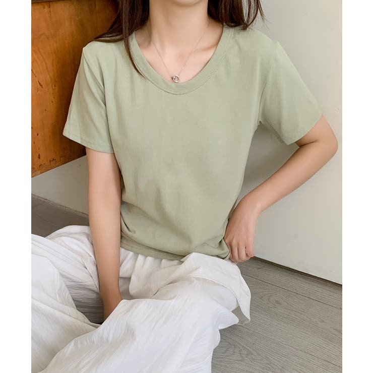 【aimoha】デイリーコットン混VネックTシャツ | aimoha  | 詳細画像23 